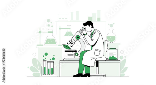 Scientist working with microscope in laboratory, research and development concept