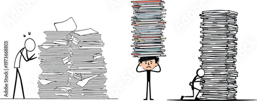 The overwhelming journey through piles of paperwork in a bureaucratic world.