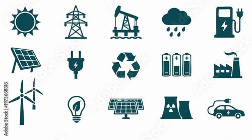 Energy and Environmental Icons Set for Sustainability and Industry