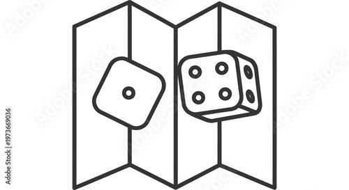 board game dice and map line art illustration for strategy adventure and game design concept ideal for leisure