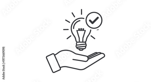 new idea approved concept solution with hand holding light bulb and checkmark symbolizing innovation and business success.