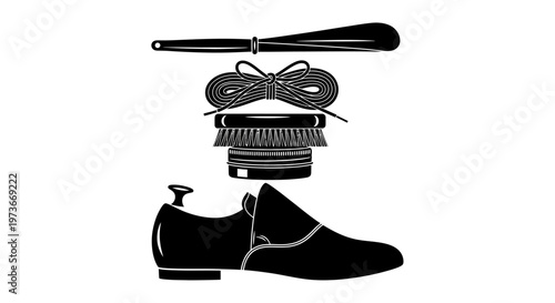 Shoe Care Kit vector with Brush Polish Horn Laces and Formal Shoe - Footwear Maintenance Concept 