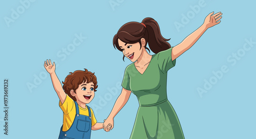 Happy mother and little boy playing.