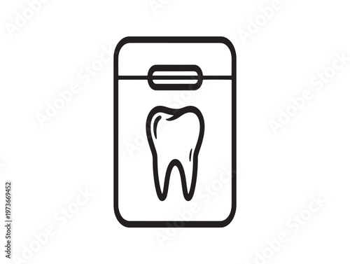 Black and white line drawing of a tooth in a rectangular container