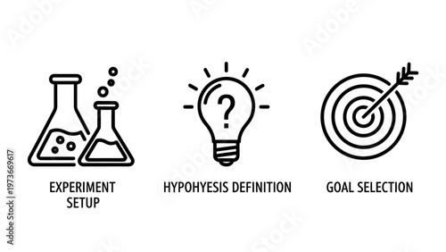 A/b testing and scientific method icons for experiment setup hypothesis definition and goal selection