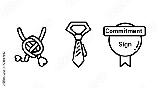 Commitment sign concept icon set with necktie and knot