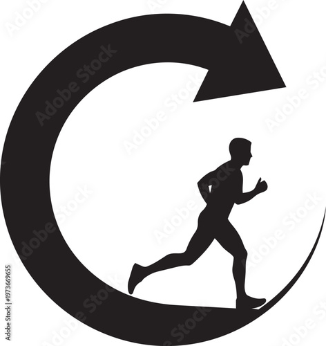 Happy man jumping with arms raised, silhouette style illustration, celebration concept, success and joy