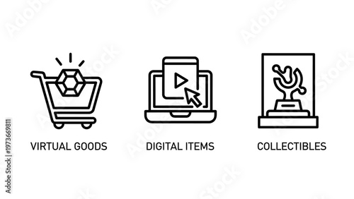 Digital assets and virtual goods e-commerce icons
