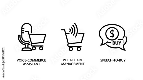 Voice commerce and smart shopping assistant icons