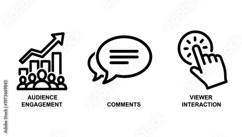 Social media engagement icons set featuring audience growth comments and viewer interaction