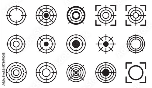 Target crosshair silhouettes set with aim reticle precision symbols