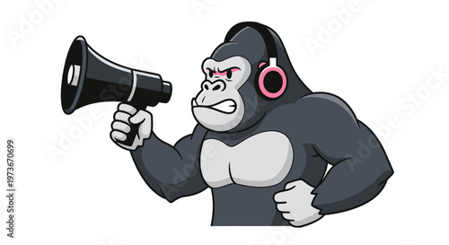 Cartoon Gorilla DJ with Megaphone Vector Illustration