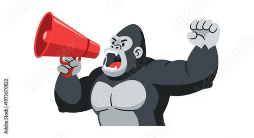 Angry Gorilla Yelling with Megaphone Vector Illustration