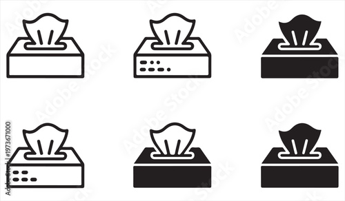 Napkin box icon collection with cleaning and hygiene symbols