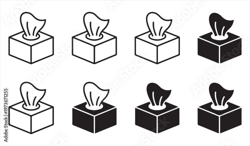 Tissue box silhouettes set with paper napkin dispenser hygiene icons