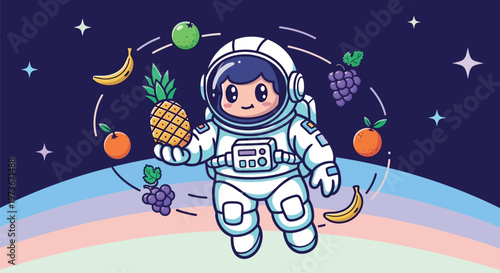 Astronaut Holding Pineapple in Space Suit.