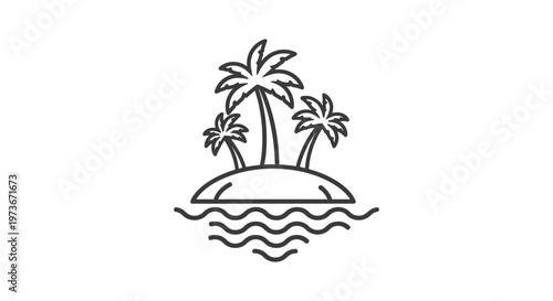 tropical island with palm trees a simple line art icon depicting summer vacation and ocean water ideal for travel branding.