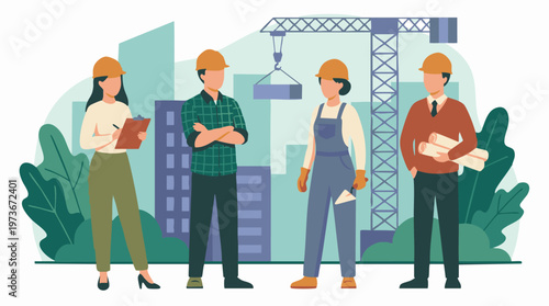 Diverse Construction Team Working on Urban Development Project Site