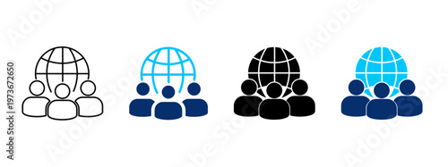 Global Audience and Community Icon – People Group Under Globe Symbol, Worldwide Network, International Team Communication Vector