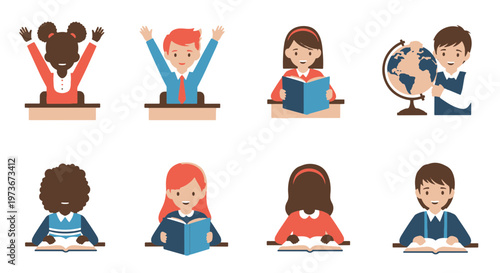 Diverse School Children Enjoying Reading and Learning Together