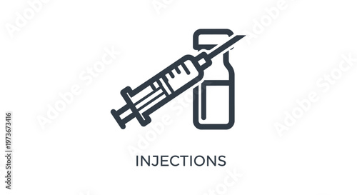 injections medical syringe and vial outline icon representing vaccine immunization and healthcare concepts for disease prevention