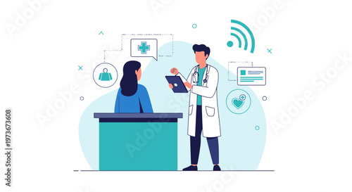 Doctor consulting patient with digital health technology and telemedicine