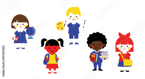 Diverse Kids Back to School Learning and Playing Together with Books and Art Supplies