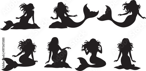 Beautiful Mermaid Silhouette Set for Nautical and Mythical Designs