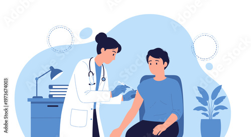 Doctor giving vaccination to patient in clinic, healthcare concept, medical injection