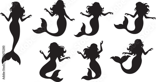 : Mermaid Silhouette Set, Mythical Sea Creature Vector Icons