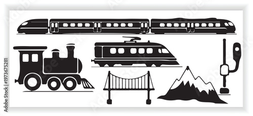 Railway Transport Illustration Pack Including Steam, Diesel and Electric Trains