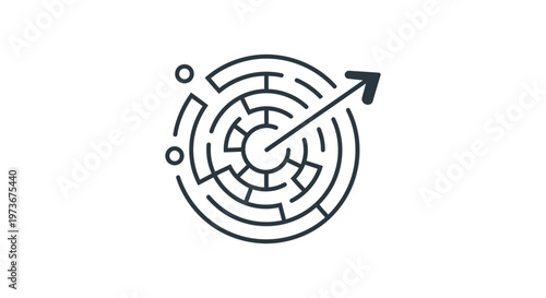 problem solving and a direct path through a circular maze symbolizing efficient solution strategy and innovative thinking