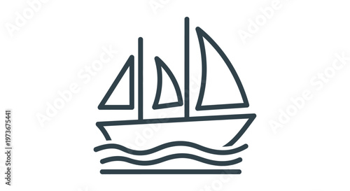 simple vector icon of a sailboat with three sails floating on blue water perfect for maritime themes or travel concepts