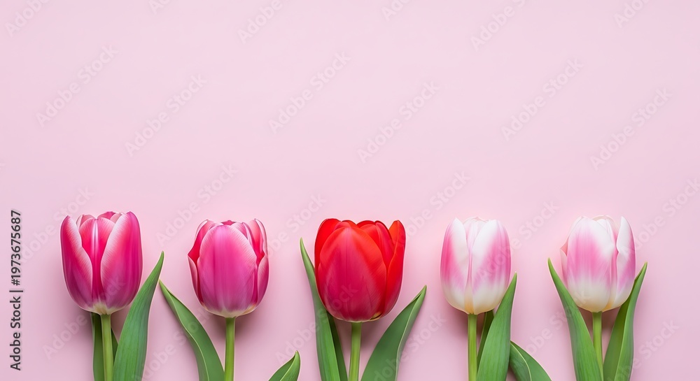 Fototapeta premium Beautiful pink and red tulips a stunning mothers day floral arrangement for celebrating mom's love