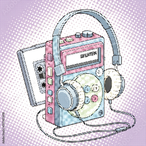 Walkman cassette tape music player pop art vector illustration icon audio isolated nineties