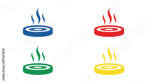 Four stylized steam vents with colorful bases and flame effects