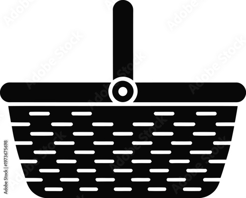 Black silhouette of a picnic basket with a handle container storage