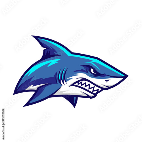 Dynamic Blue Shark Mascot Logo with Aggressive Expression.