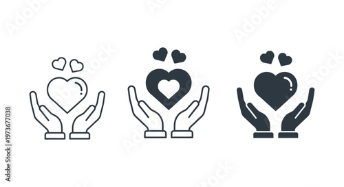 hands holding heart vector icons symbolizing love care compassion and charity donation concepts