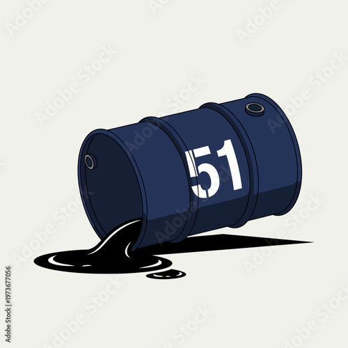 oil barrel spilling black crude oil onto a light background illustrating environmental pollution and industrial waste concept