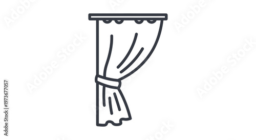 minimalist line art icon of a window curtain tied back ideal for illustrating home decor and interior design elements.