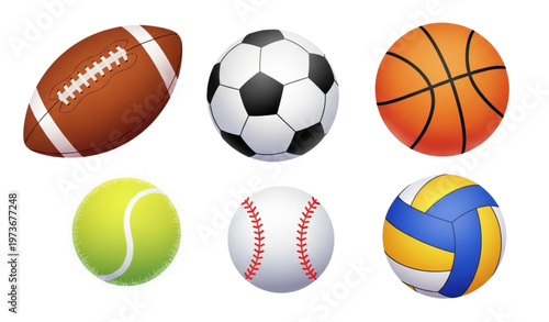 Colorful Sports Balls Icon Collection Modern Gradient Vector Set Isolated