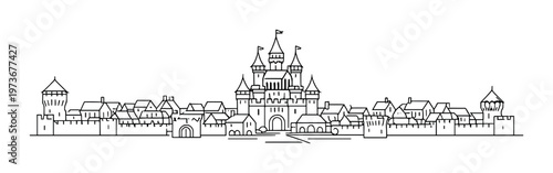 Castle and walled town with central keep and surrounding walls