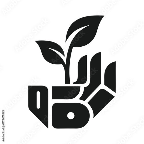Hand holding growing plant sprout icon representing ecology and sustainability
