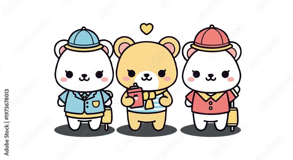 Fototapeta premium Three cartoon bears in outfits.