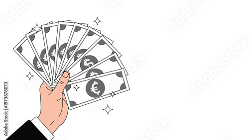 Hand holding a fan of Euro banknotes decorated with sparkling stars, representing wealth, financial success, and prosperity in European markets.