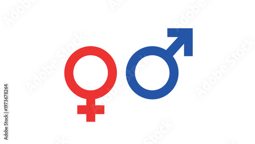 Male and female gender symbols in blue and red colors representing biological sex differences or social identity and human rights.