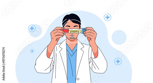 Doctor holding plasma blood test tube, medical research, healthcare, science concept