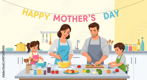 Family Cooking Together in Kitchen.