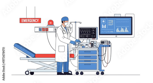 Doctor in Emergency Room with Medical Equipment and Patient Bed